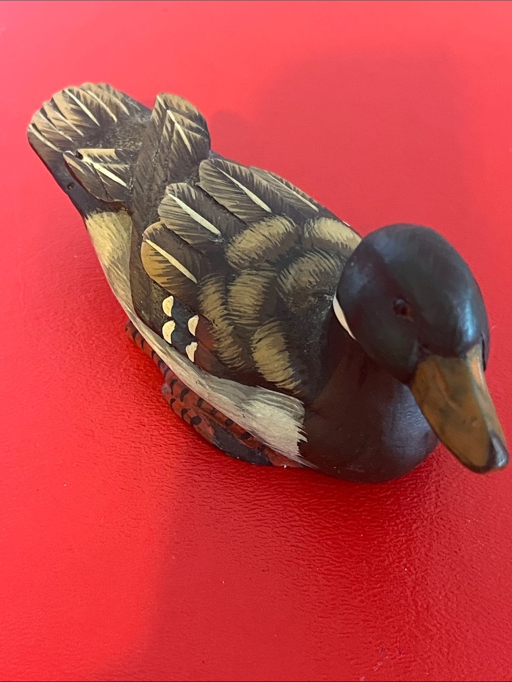 Hand-Painted Mallard Duck Figurine - multicolor 4.75”L  2”H